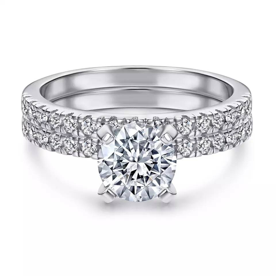 Pave Moissanite Double Row Diamond Band