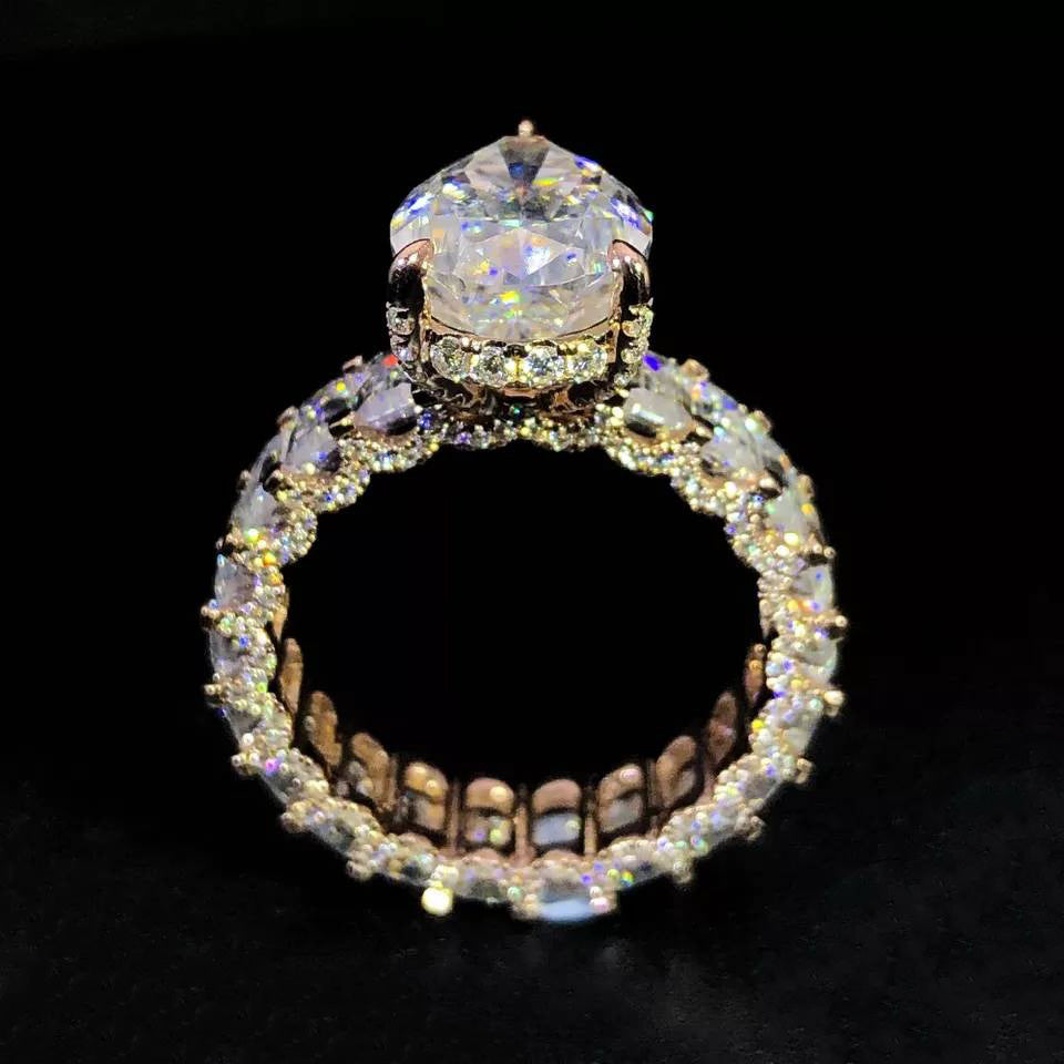 Queens Crown Pear Cut Moissanite Ring